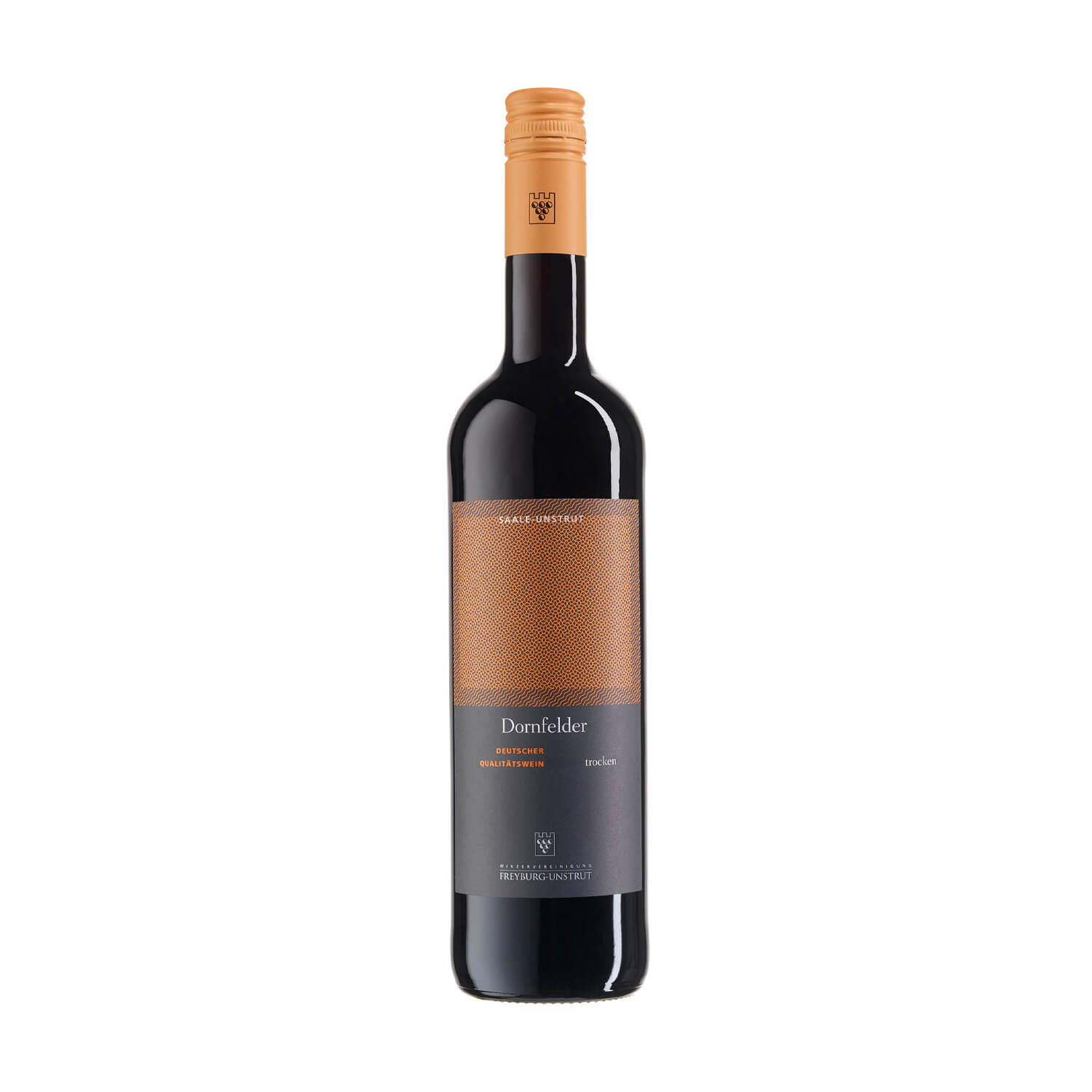 Eine 0,75 Liter Flasche Rotwein Dornfelder trocken ausgebaut