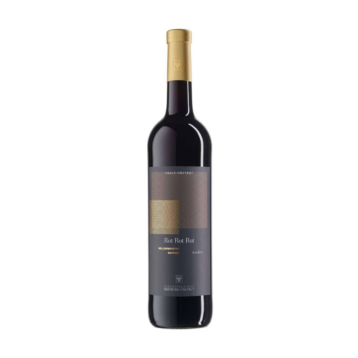Eine 0,75 Liter Flasche Rotwein Rot Rot Rot Premiumcuvée trocken ausgebaut 