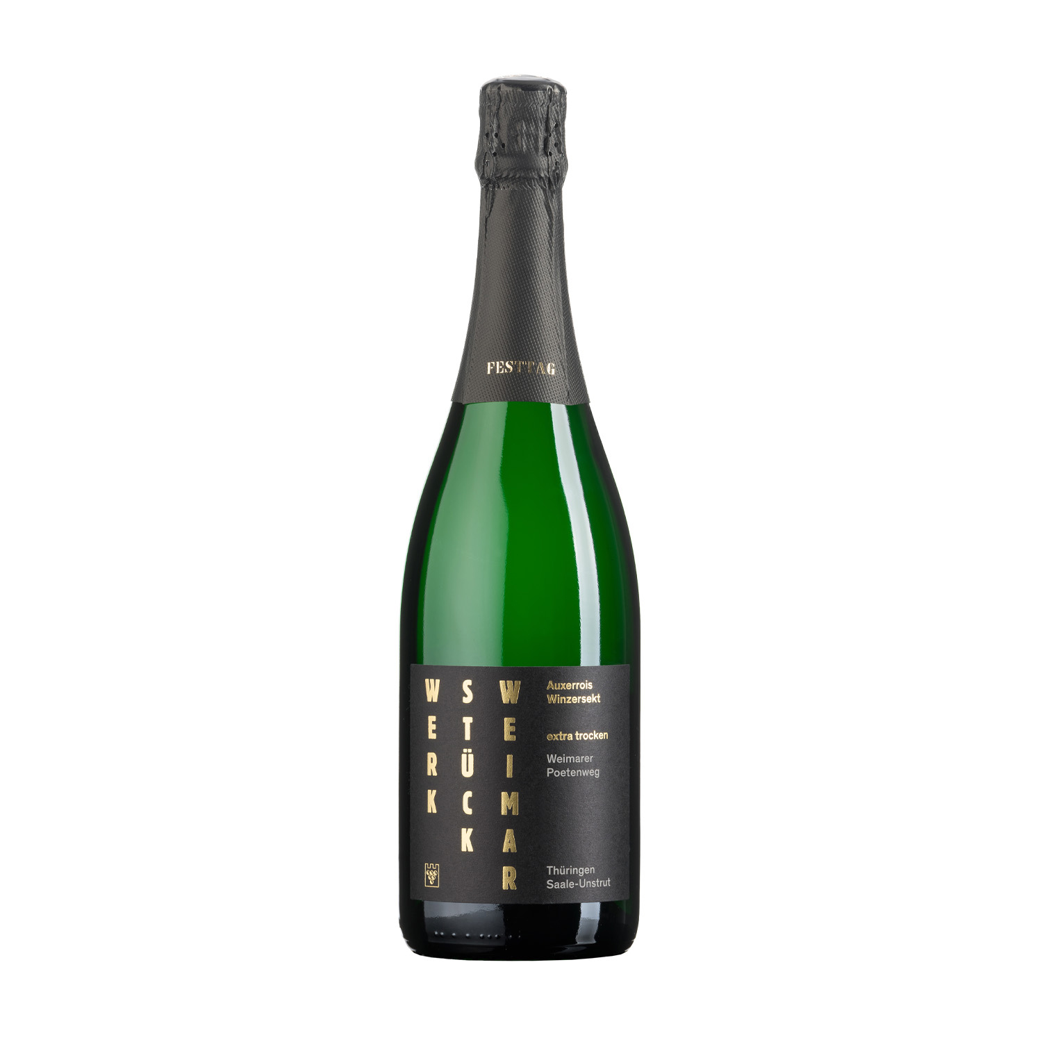 Auxerrois Sekt b.A. extra trocken 2021 Werkstück Weimar 0,75l  Eine 0,75 Liter Flasche Winzersekt Auxerrois b.A. extra trocken traditionelle Flaschengärung