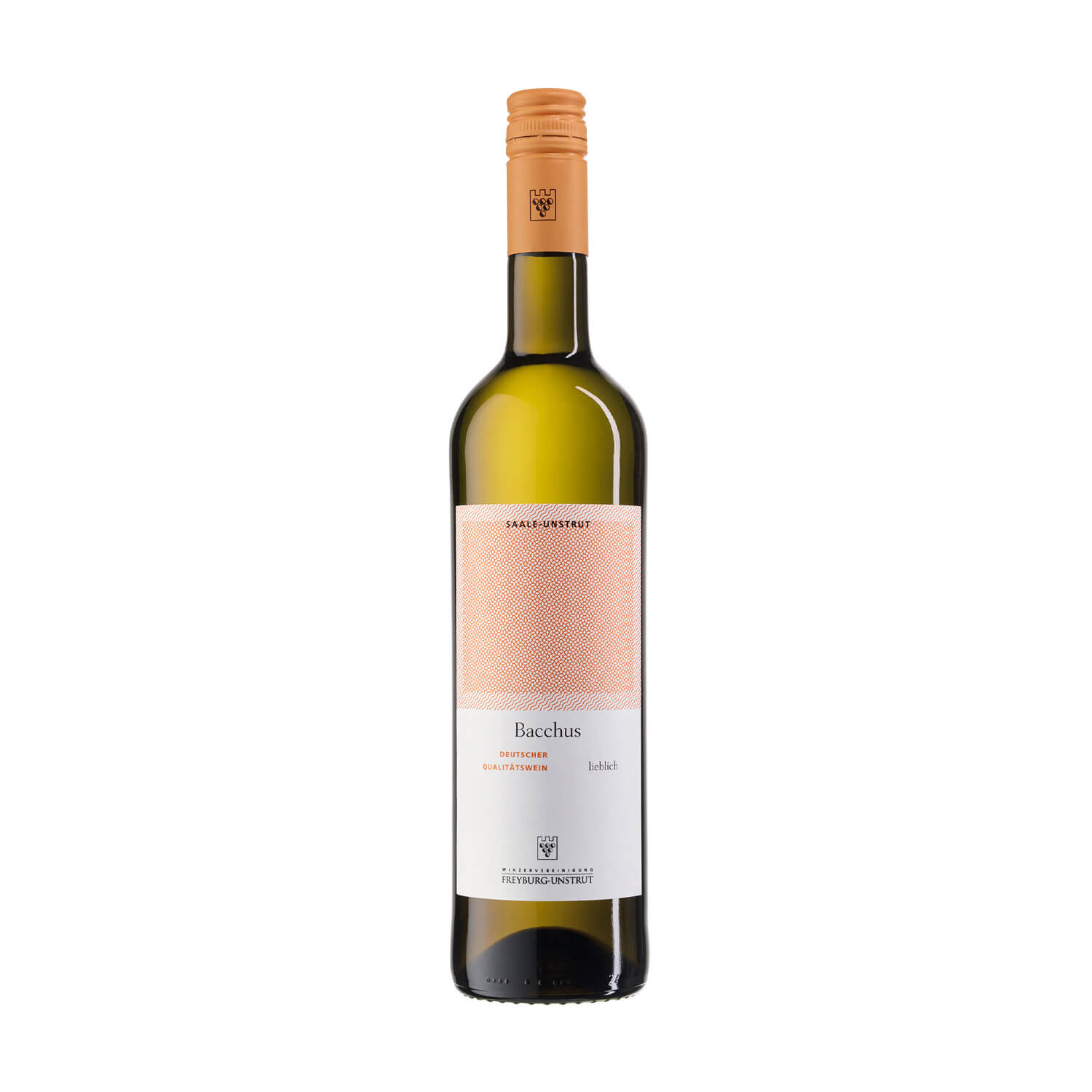 Eine 0,75 Liter Flasche Weißwein Bacchus lieblich ausgebaut